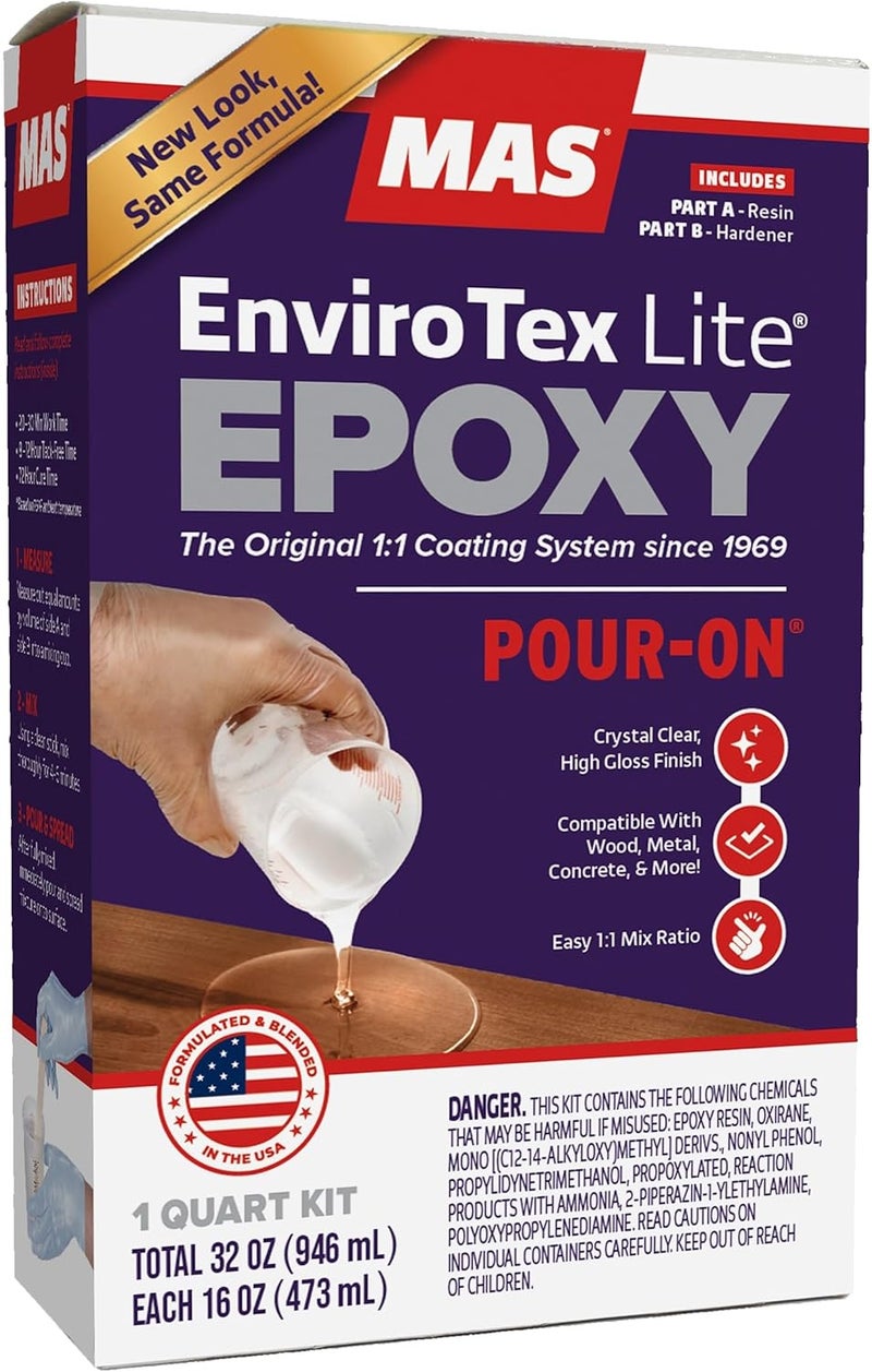 ETI MAS EnviroTex Lite Epoxy 32-Ounce Kit - High Gloss Finish for Wood, Metal, and Concrete - Image 1